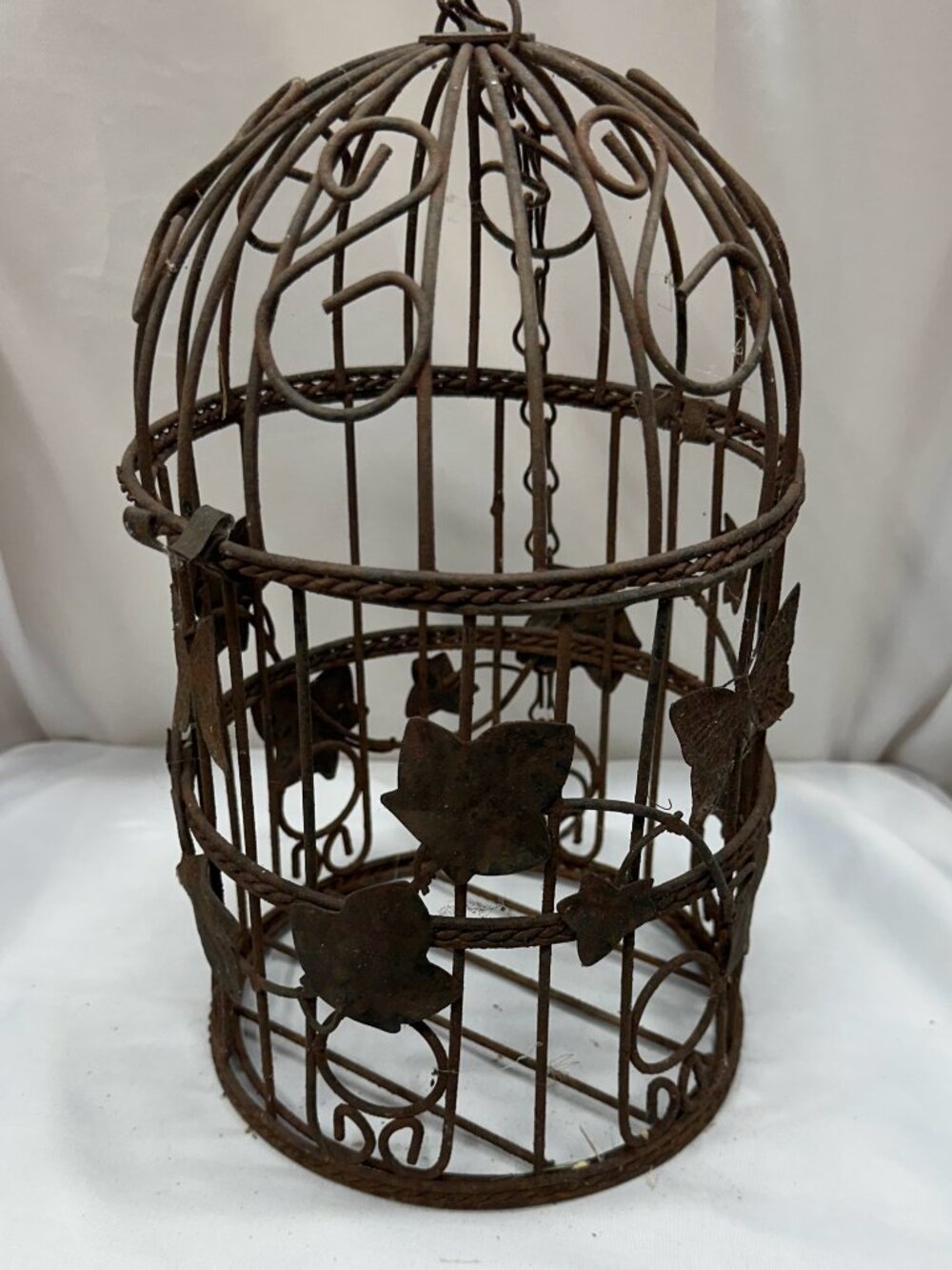 Vintage Rustic Wire Birdcage Hanging Planter Butterfly Ivy Metal Garden Decor